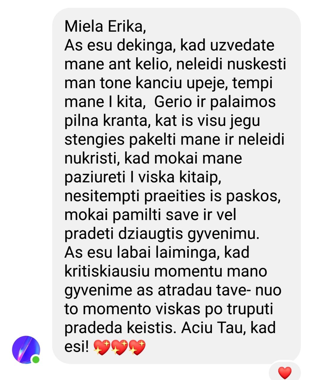 Atsiliepimas apie nemokamą diagnostinį pokalbį su Erika Karta